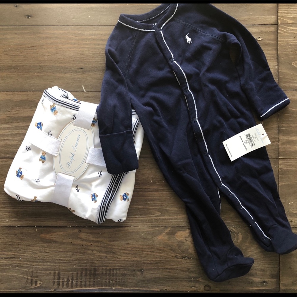 Footed onesie and baby blanket